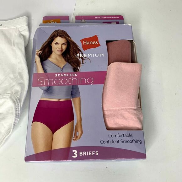 Hanes Premium Womens 3 Pack High Cut Briefs 6 Med Cotton Smoothing Seamless - Picture 2 of 7